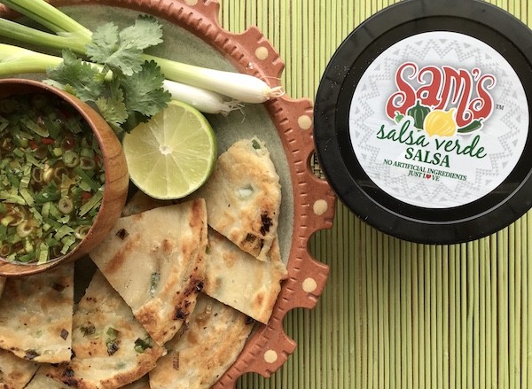 Salsa Verde Scallion Pancakes with Sweet Chili Verde Dip