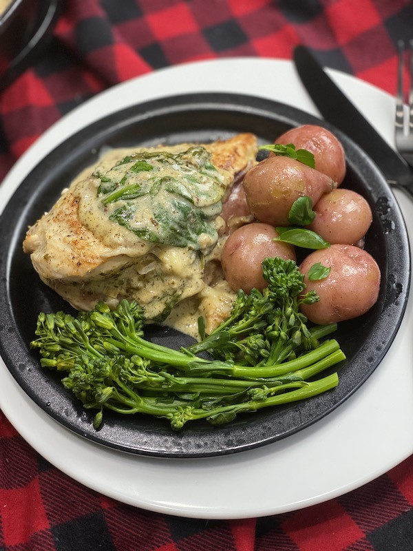 Foraged and Found Stuffed Chicken with Sea Asparagus Pesto Mustard Sauce