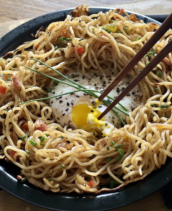 Yaki-Soba Egg in the Hole Breakfast Bowls