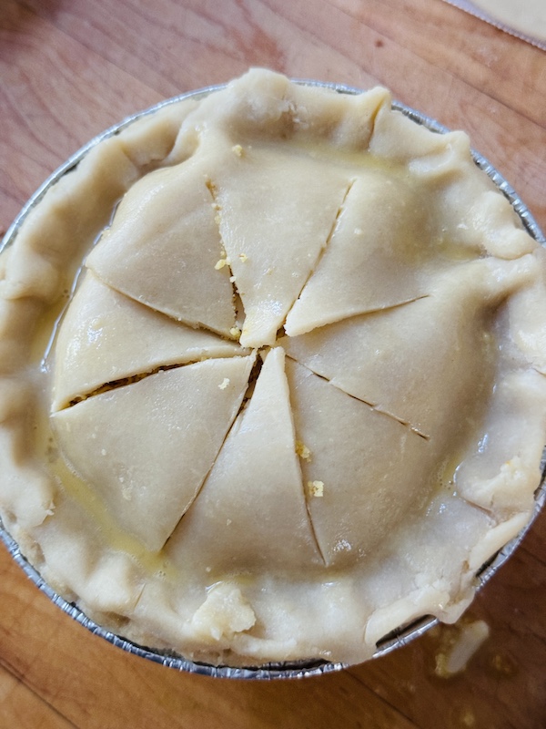 White Chicken Chili and Cornbread Pot Pie with Cilantro Lime Chimichurri