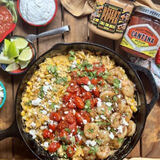 Shrimp & Blistered Salsa Tomatoes Migas