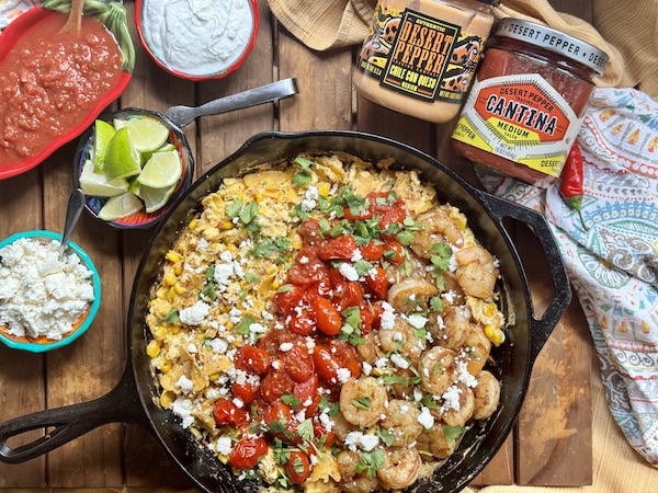 Shrimp & Blistered Salsa Tomatoes Migas